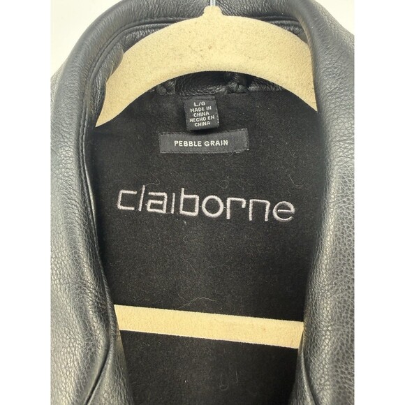 Claiborne Leather Jacket Coat Black Pebble Grain Full-Zip Men's Large Coat - Picture 6 of 16